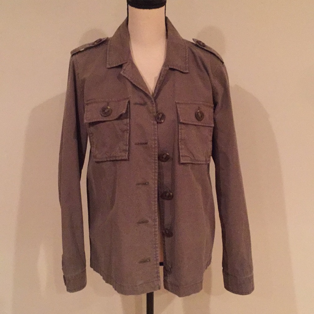 Taupe Button Front Lightweight Jacket With Pockets - image 2